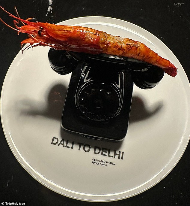 One of the most unusual-looking dishes at The Man Behind the Curtain was denia red shrimp served on a telephone - a play on the 'Lobster Telephone' object created by Salvador Dali