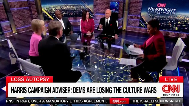 Speaking during a post-mortem roundtable on CNN's NewsNight, Kevin O'Leary (pictured, center right) eviscerated Harris for running a bad campaign from the start