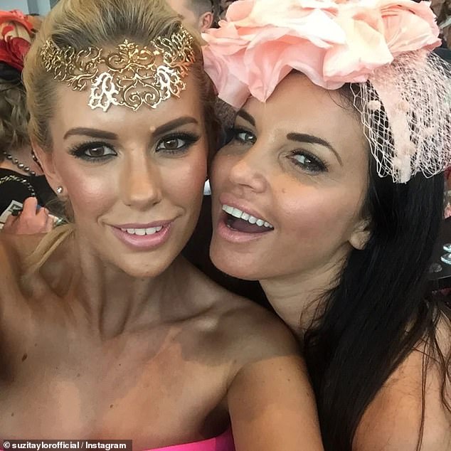 Troubled Block star Suzi Taylor, 52, (right) has made an explosive return to the spotlight as she let loose during Oaks Day at Flemington Racecourse, Melbourne on Thursday