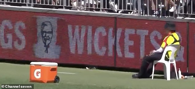 A steward was hit on the head by a cricket ball at Optus Stadium on Sunday afternoon