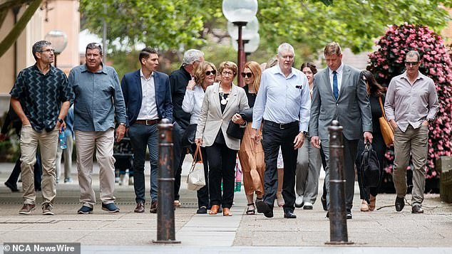 Clare Nowland's family and friends filled the public gallery on the first day of the trial (pictured)