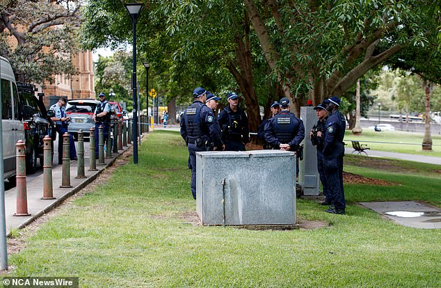 A man fired a Glock-style gel blaster behind NSW Parliament House (pictured)