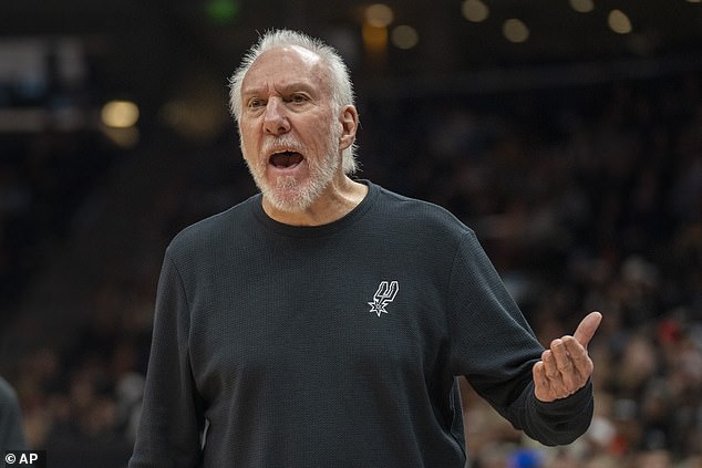 San Antonio Spurs head coach Gregg Popovich responds after a call on Thursday