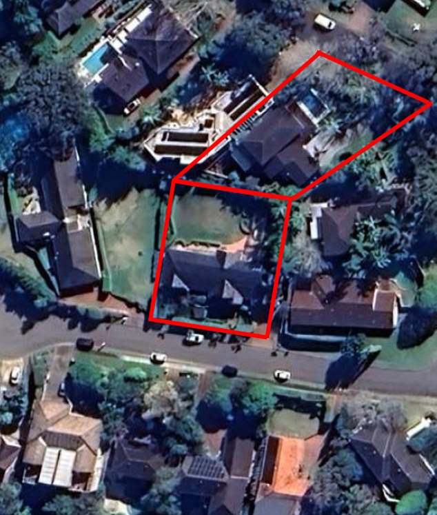 In 2015, five years before the Beswicks moved into the area, Mr Sandig planted four clumps of slender weaver bamboo near the fence line between the two properties (photo: the properties from above)