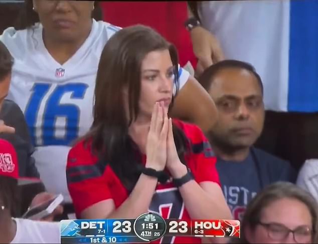 A nervous Houston Texans fan went viral on social media while watching her team