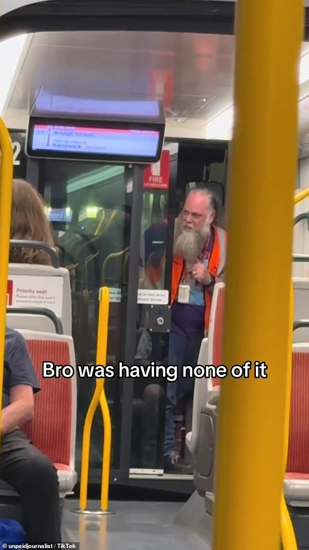 A no-nonsense tram driver has been captured on camera fiercely confronting a passenger