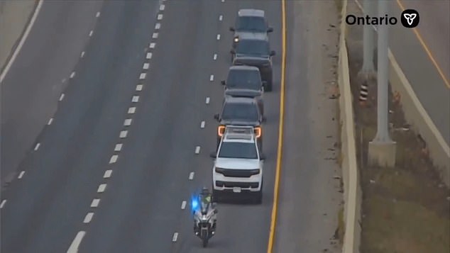 The video was captured as her motorcade drove down the highway with no other cars in front