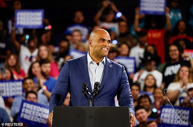 Texas Democratic Senate candidate Colin Allred responds to a campaign rally of Democratic presidential candidate U.S. Vice President Kamala Harris with singer Beyonce in Houston, Texas, U.S., October 25, 2024