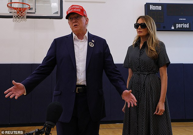 Melania Trump joined her husband, Donald, to cast their votes on Election Day at the Mandel Recreation Center in West Palm Beach, Florida, but it was her outfit that turned heads