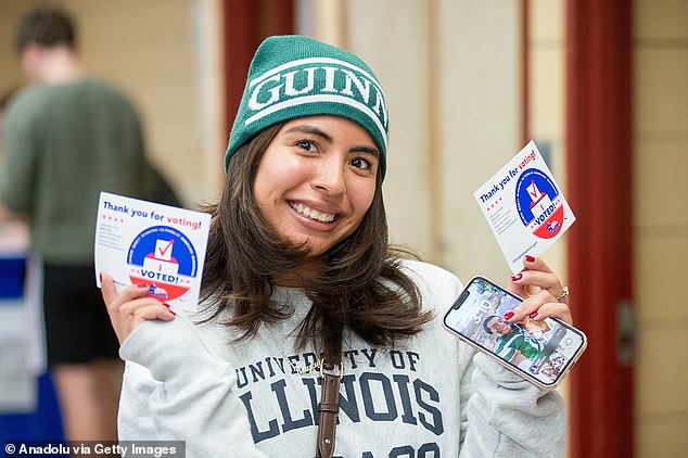 This early voter in Chicago, Illinois, had no problem voting based on her choice of clothing