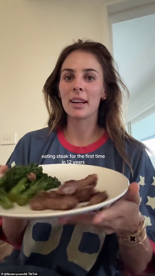 The 24-year-old took to Tik Tok to share a video of her sitting down to a plate of steak and veggies