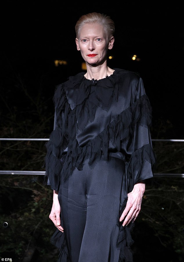 The 64-year-old actress, who is an ambassador for the fashion brand, looked stunning in a black satin outfit with tulle details