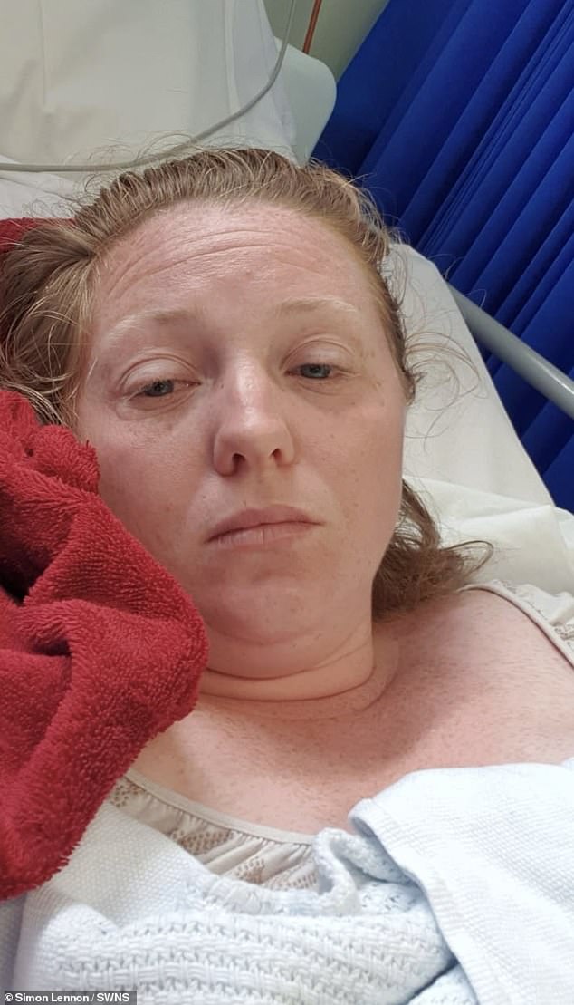 Natalee Smith, 34, suffered a serious back injury during her day of training at the Better Newquay Trampoline and Play Park in Cornwall. Pictured: Natalee Smith in the hospital