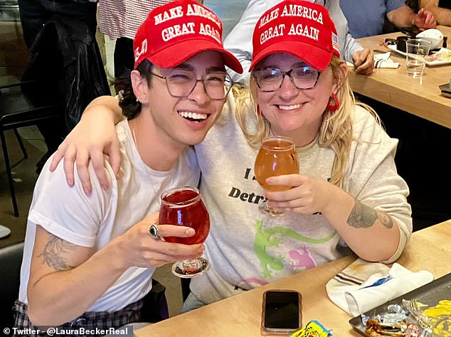 Pictured above are detransitioners Laura Becker and Nicolas Blooms wearing Make America Great Again hats. Both said they voted for Trump