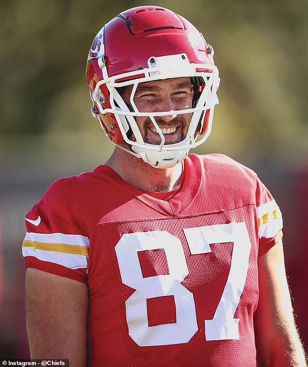 Kansas City Chiefs' Travis Kelce smiles during practice Thursday afternoon