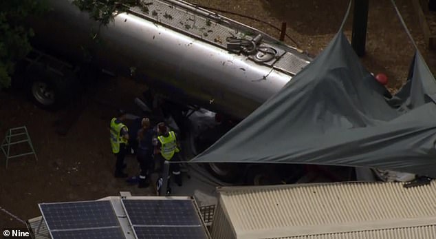 A woman has been killed and a child seriously injured after a water tanker crashed into a nursery school northwest of Melbourne