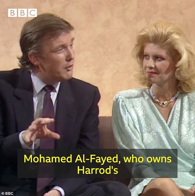 Donald Trump, pictured with first wife Ivana, spoke of his 'great' friendship with disgraced former Harrods owner Mohamed Al-Fayed in an unearthed interview with BBC presenter Terry Wogan in 1988