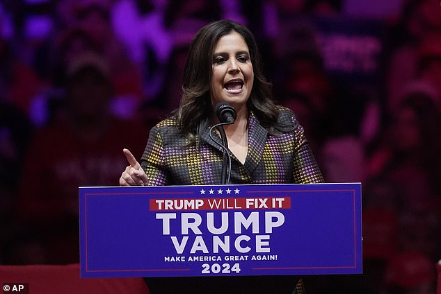 Stefanik is seen here speaking for Republican presidential candidate, former President Donald Trump, at a campaign rally at Madison Square Garden