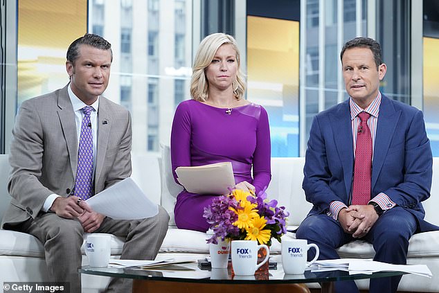 Pete Hegseth (left) is a veteran of Iraq and Afghanistan; he co-hosts 'Fox & Friends Weekends' with Ainsely Earnhardt and Brian Kilmeade