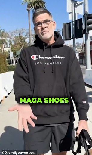 Morgan spotted Emily Wilson's red MAGA-themed shoes in West Hollywood