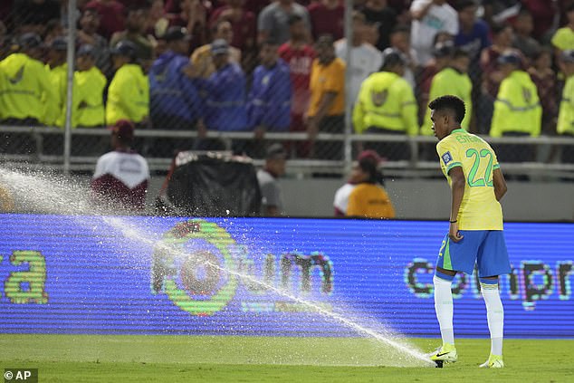 Chelsea youngster Estevao Willian could be seen trying to stop the flow of water