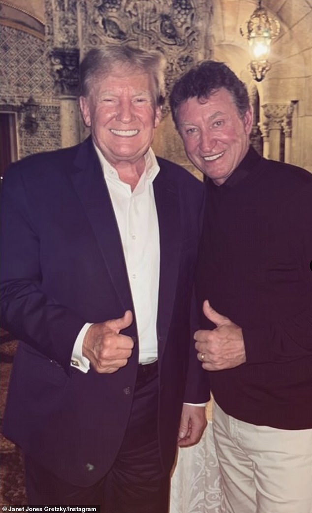 Gretzky's wife Janet Jones also posted an older photo of him with a beaming Donald Trump