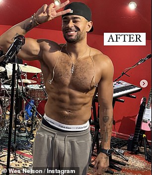 Wes Nelson, 26, proudly showed off the results of his impressive weight loss as he posed shirtless in a new candid post