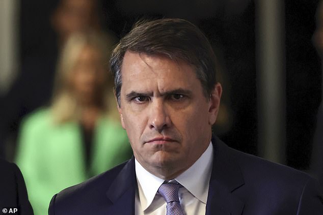 Attorney Todd Blanche listens as his client, former President Donald Trump, speaks as he arrives at Manhattan Criminal Court during jury deliberations in his criminal hush money trial in New York, May 30, 2024