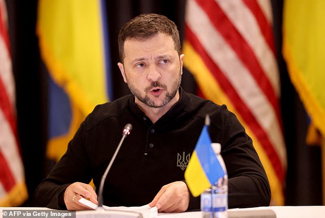 Ukrainian President Volodymyr Zelensky speaks while attending a meeting of the Ukrainian Defense Contact Group on September 6, 2024