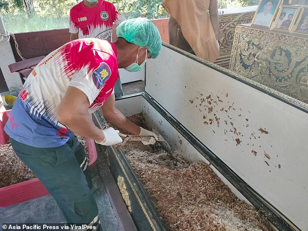 Police have exhumed twelve bodies from the Thai camp, including one of a child