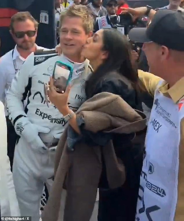 A Formula 1 fan has faced outrage after kissing Brad Pitt during the Mexican Grand Prix