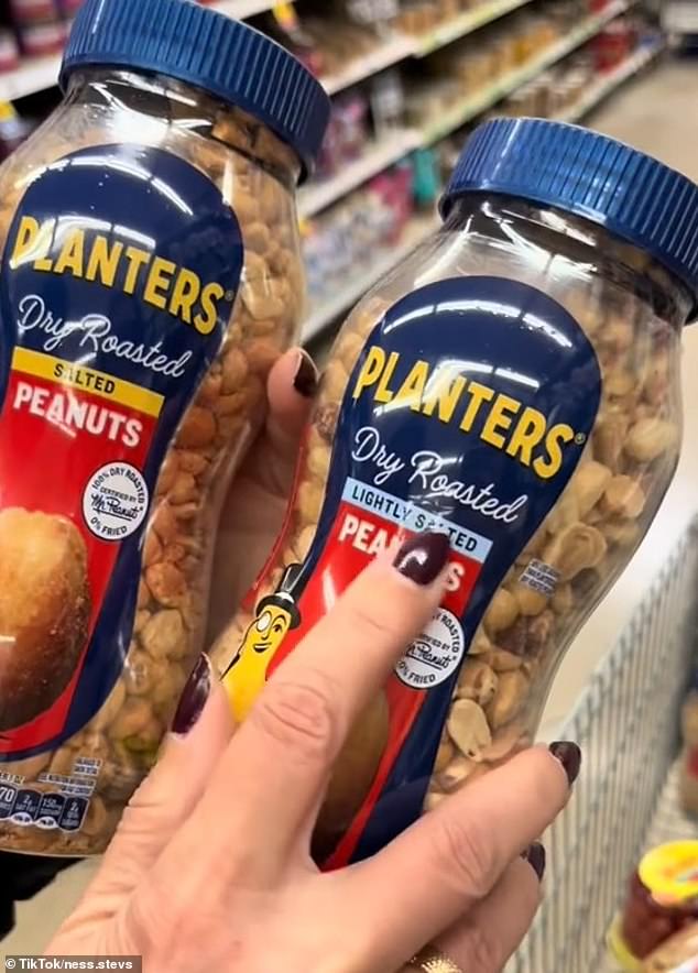 A TikToker and physician assistant student, Vanessa Stevs, shared a clip of her mother comparing the ingredient labels on planters with fully salted and lightly salted roasted peanuts