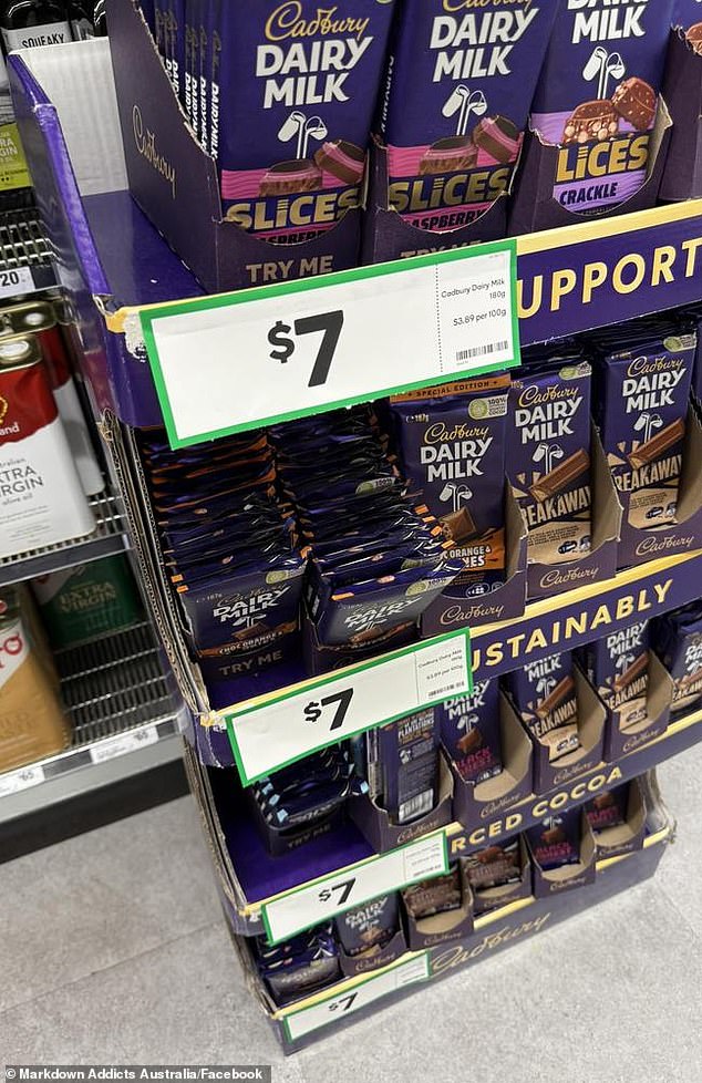 Australian chocoholics were outraged by the $7 price tag on 180g Cadbury chocolate blocks in Woolworths (pictured)