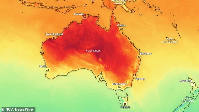 Aussies will be sweating during a hot and windy day on Sunday as much of the country experiences heatwave conditions