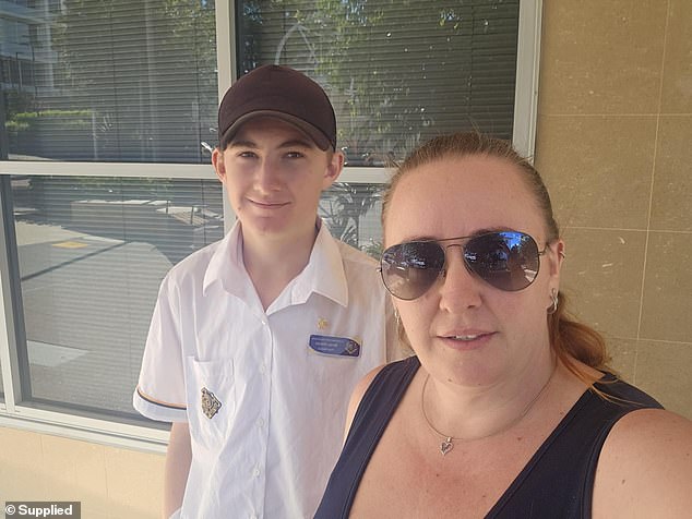 16-year-old Beau Horan (left) was doing garden work on the family property in Gladstone, Queensland, said his mother Bec Eddy (pictured right)