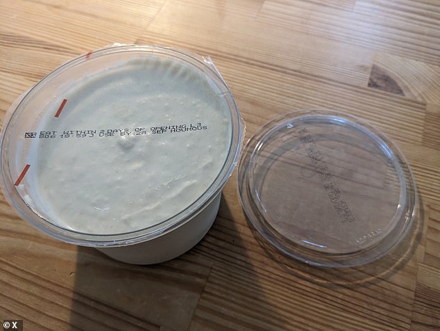 The outage follows the outage over Tesco's decision to replace the hard plastic lids on the supermarket's hummus jars (right) with 'thin' flexible plastic lids. The hard lids are better at creating an airtight environment for the hummus than the soft lids