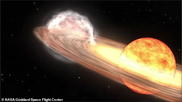 The Blaze Star is part of a binary system with a red giant star. Soon it will explode in a nova similar to this illustration