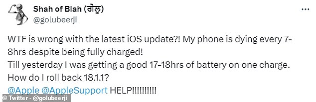 As for X, someone said, “WTF is wrong with the latest iOS update?! My phone dies every 7-8 hours even though it's fully charged!'