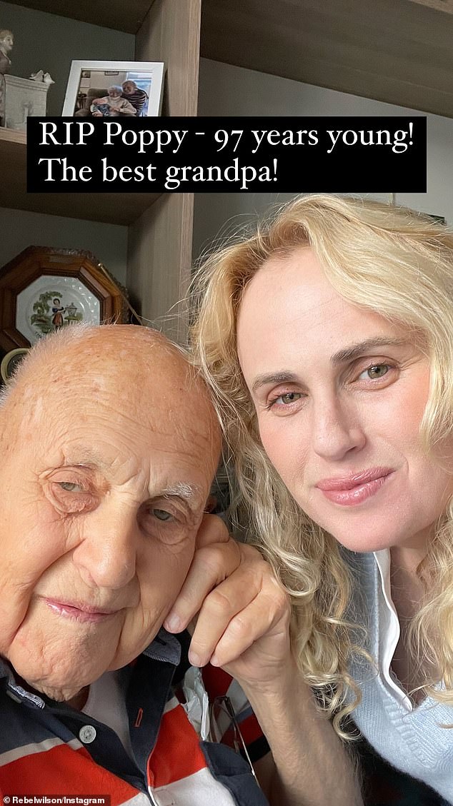 Rebel shared a photo of herself and her elderly relative and wrote: 'RIP Poppy - 97 years young. The best grandpa!' Both shown