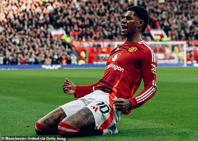 Marcus Rashford scored twice for United and made three in two of the competition under Amorim