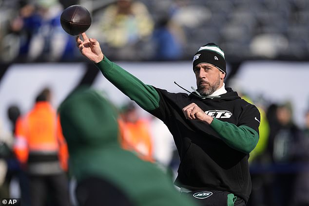 Rodgers pictured Sunday at MetLife Stadium before the Jets play the Seattle Seahawks