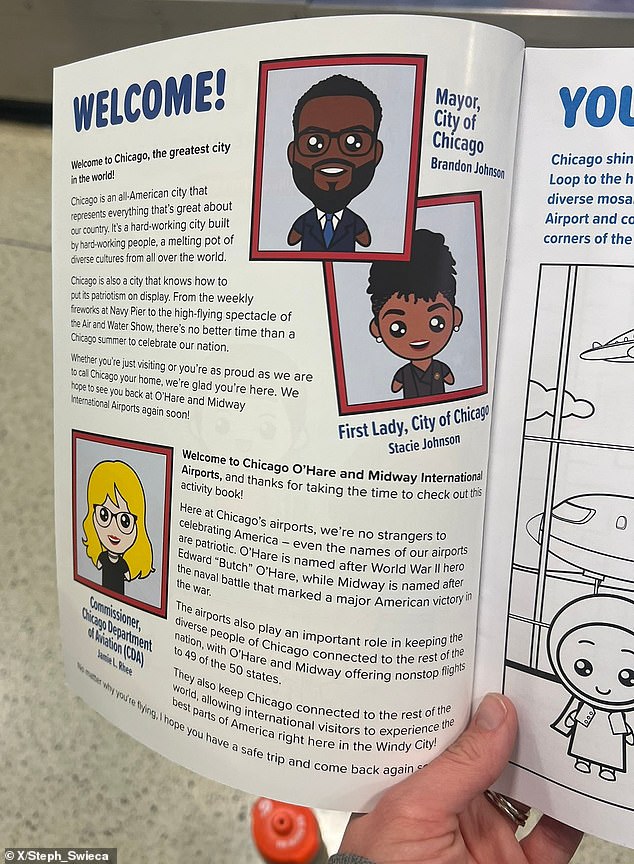 Johnson and his wife introduce themselves on the first page of Welcome to Chicago and include their photo in a Spot the Difference game