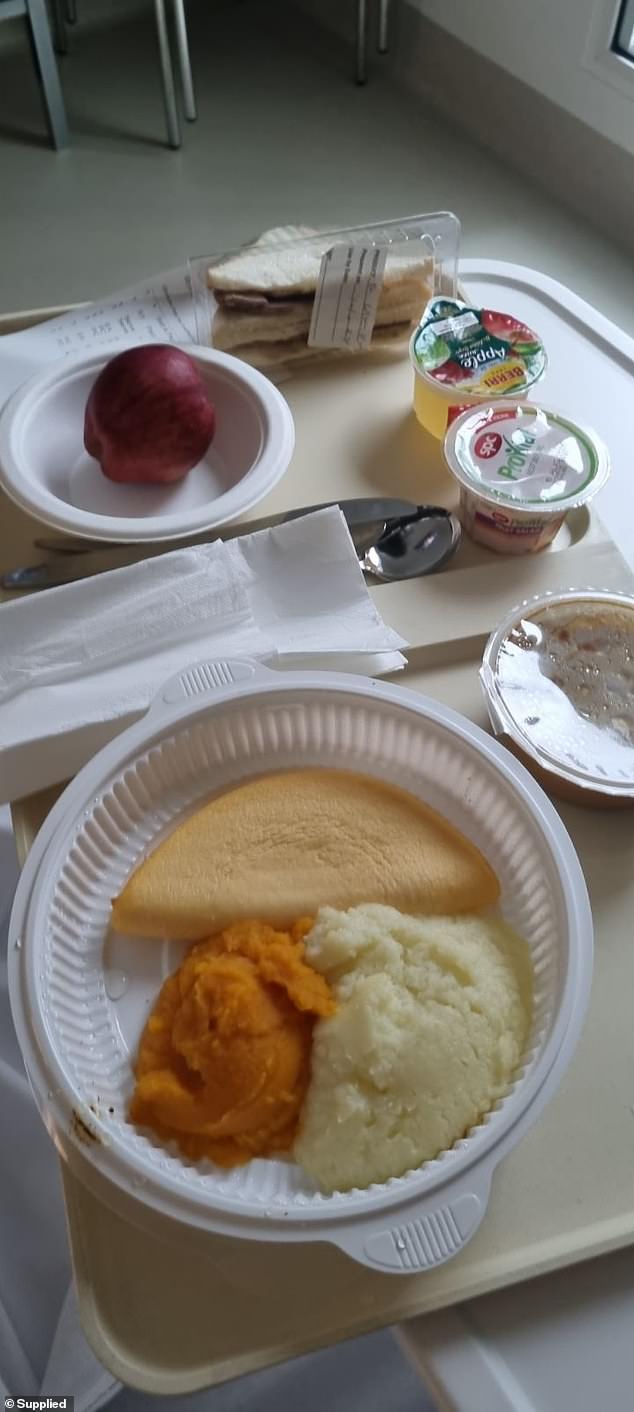 Now she can only eat bland foods, like this hospital meal, so as not to irritate her ulcers