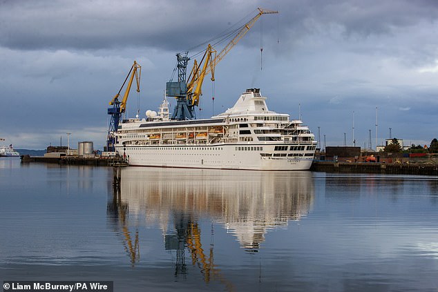 The cruise ship Villa Vie Odyssey in Belfast harbor on September 28 as preparations continued