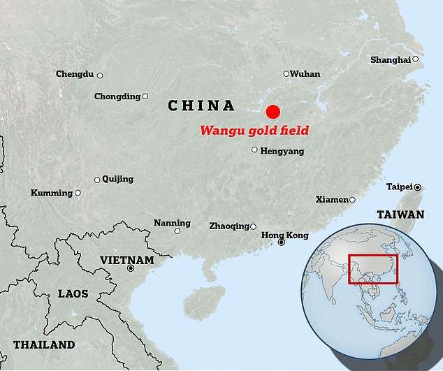 The gold reserve was found beneath the Wangu gold field in Pingjiang County, part of China's central Hunan province