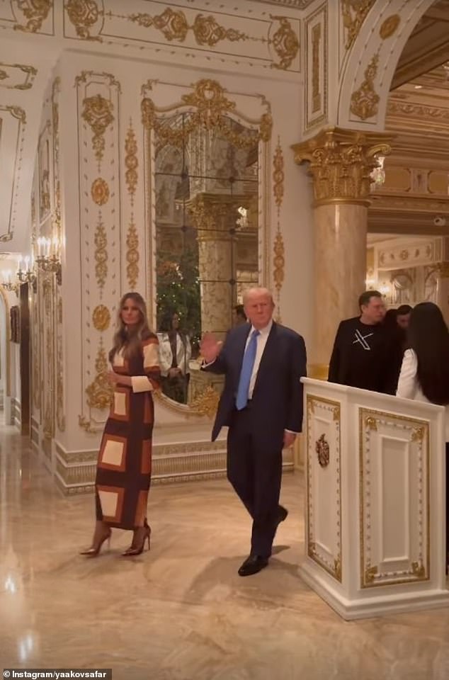 Donald was spotted walking into the ballroom with his wife Melania at the Thanksgiving party