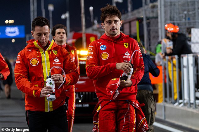 Charles Leclerc (pictured right) finished a close second for Ferrari, six seconds behind Verstappen and one place ahead of McLaren's Oscar Piastri