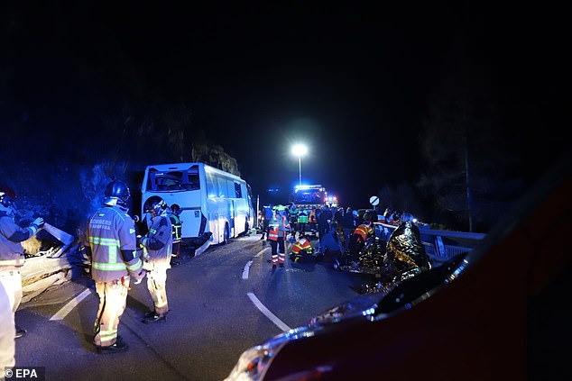 The bus plowed into the cliff and overturned, killing three passengers and injuring eight others – including a four-year-old child.