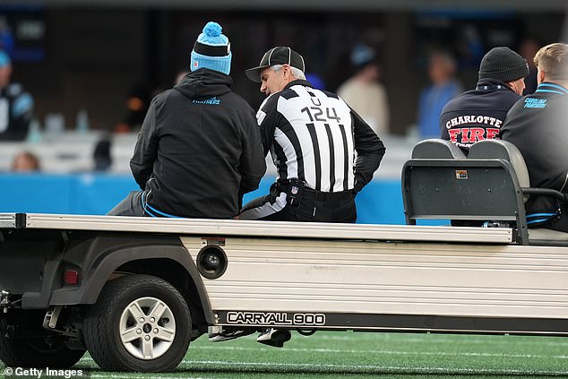 Paganelli collided with a Buccaneers player and had to be carted off the field