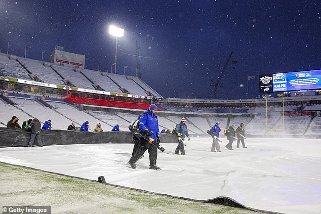 The Bills paid fans $20 an hour to come down and help them clear snow from the field